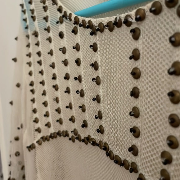 💕 SOLD Anthropologie White Mesh Top with Metal Beading - Picture 3 of 9